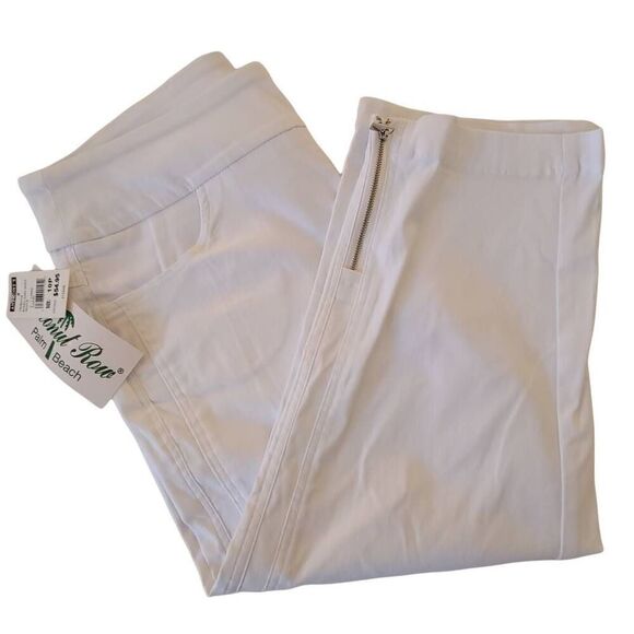 NWT Coconut Row Womens Palm Beach Side Zipper Rayon Capri Pants White Size 10P - Picture 1 of 13